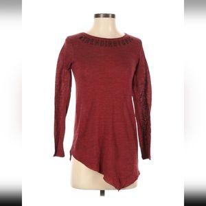 Women's Asymmetrical Maroon Long Sleeve Soft Stretchy Knit TShirt